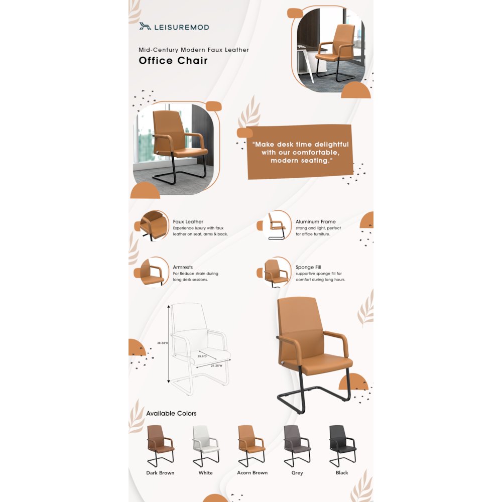 Evander Office Guest Chair in Acorn Brown Leather
