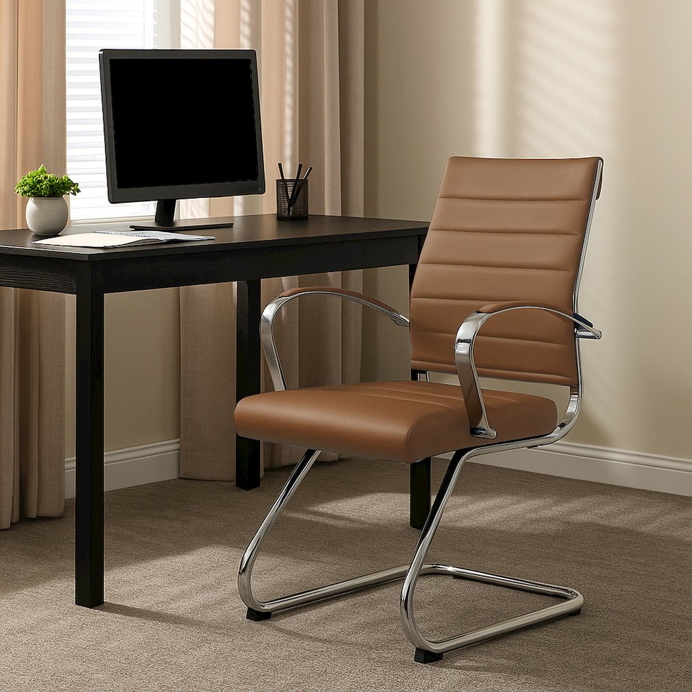 Benmar Home Leather Guest Office Chair in Light Brown