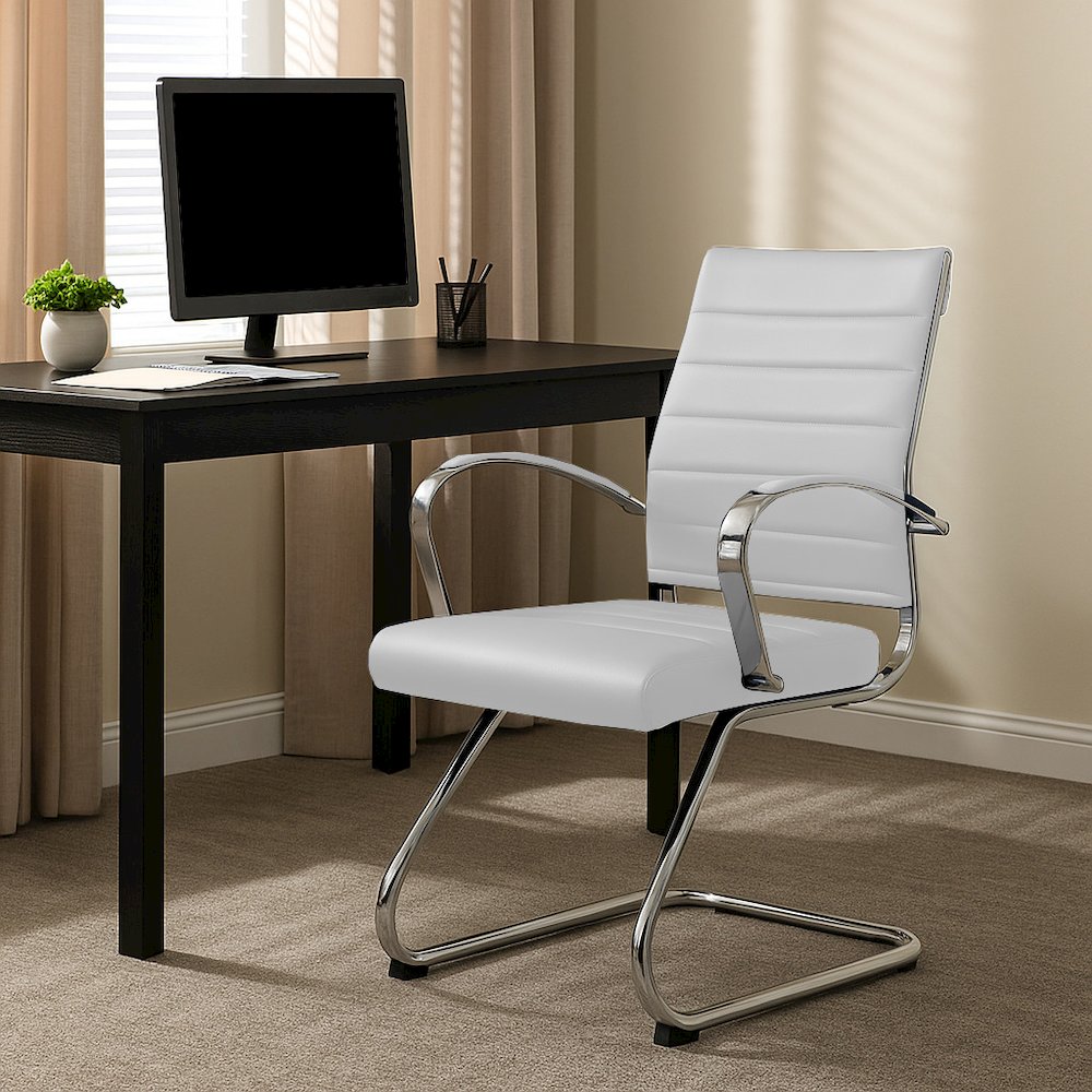 Benmar Home Leather Guest Office Chair in White