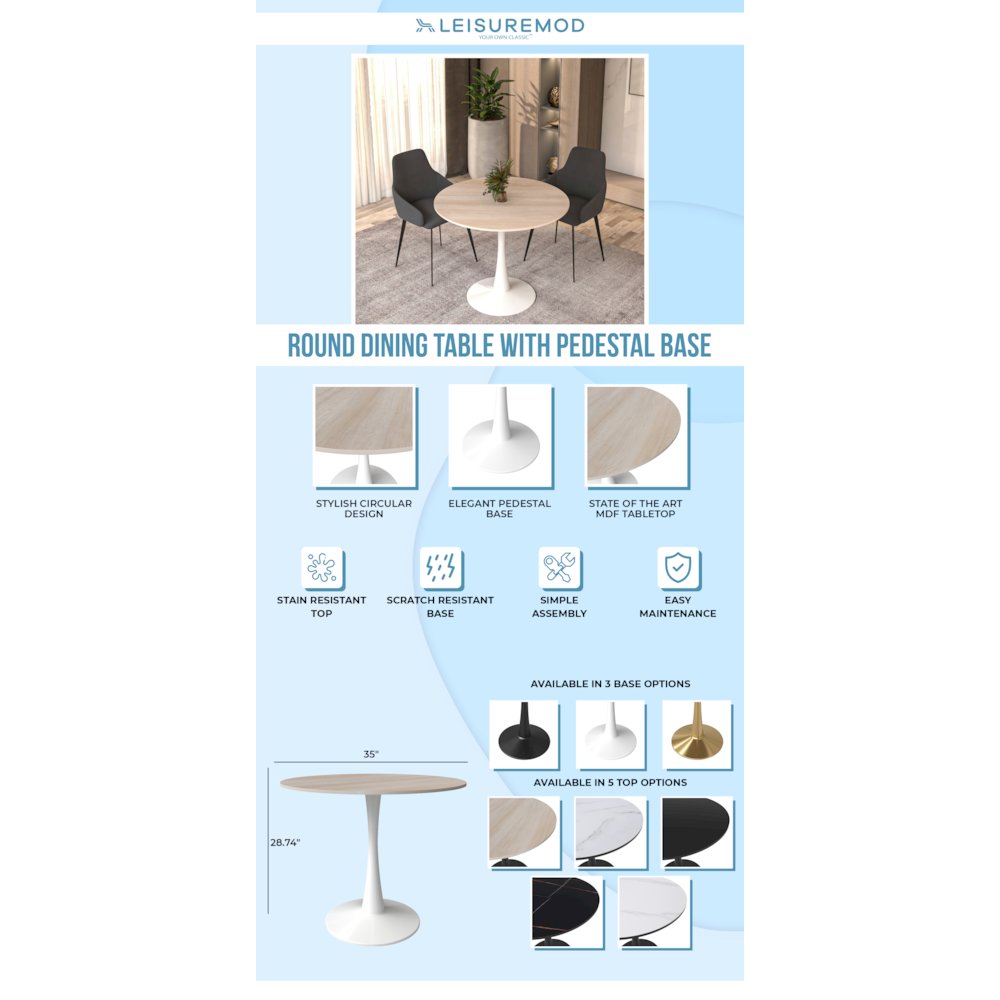 Bristol - Bistro Table - White base Natural wood Top