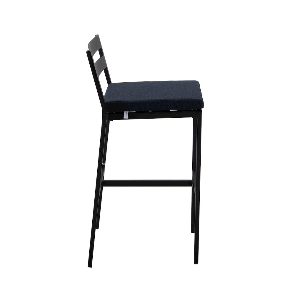 Chelsea Collection Modern Aluminum Chair in black with Blue Cushions - Set of 4