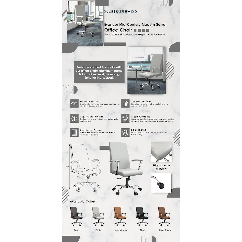 Evander Series Office Chair in White Leather