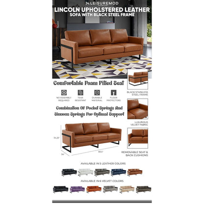 Lincoln Brown Leather Sofa With Black Frame