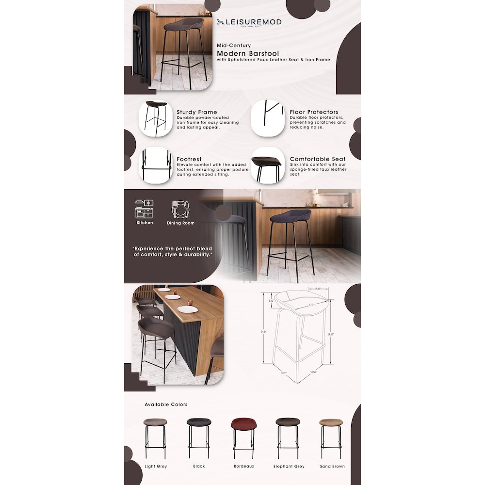 Servos Modern Barstool in Elephant Grey