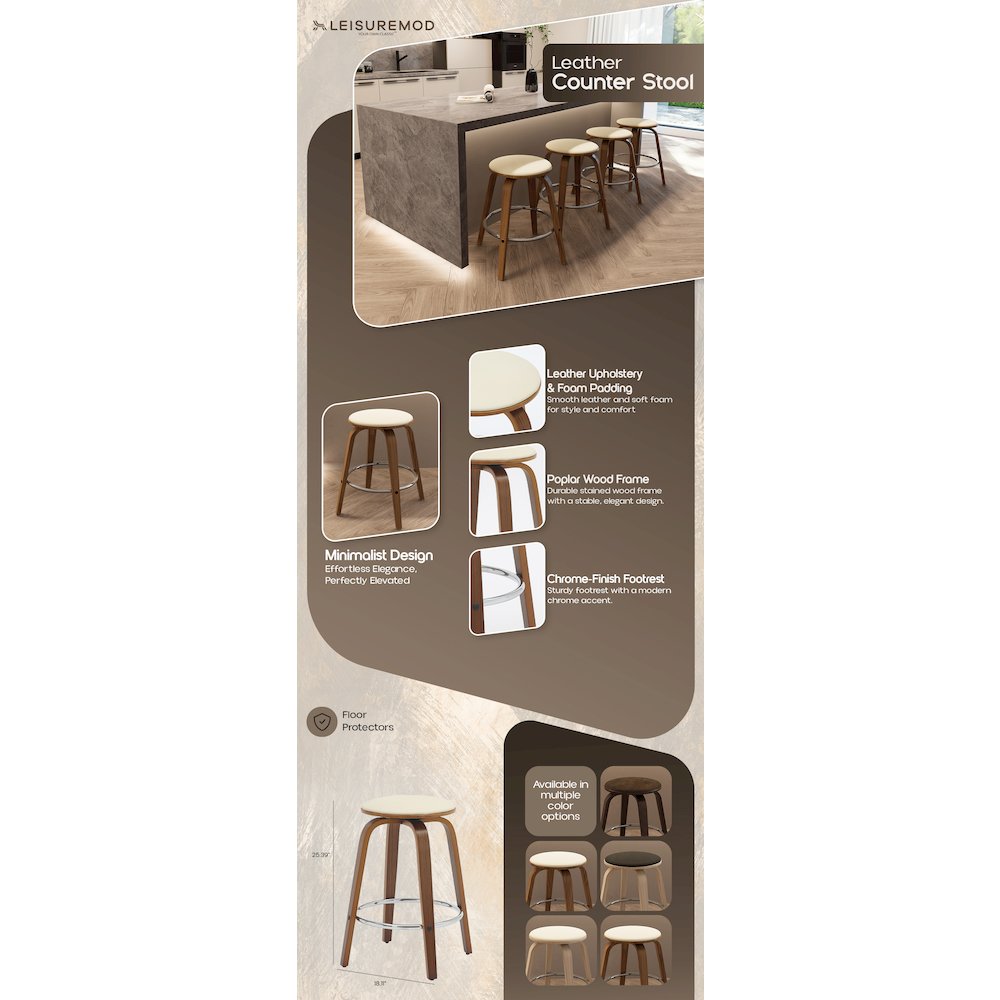 Wooden Counter Stool Pelya Collection Modern Style Walnut color in Light Taupe