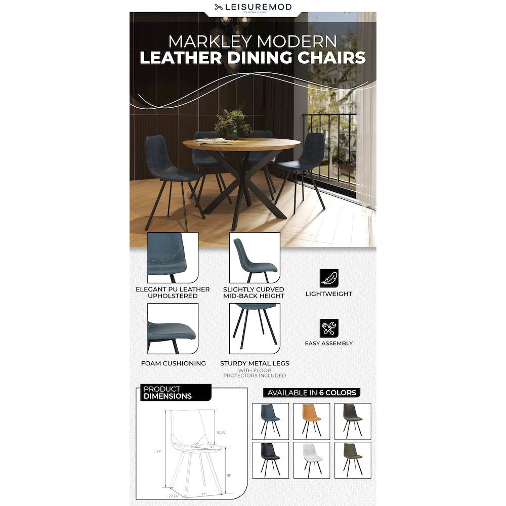 Markley Modern Leather Dining Chair With Metal Legs