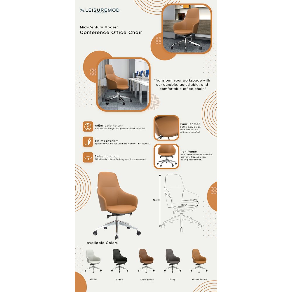 Celeste Series Office Chair in Acorn Brown Leather