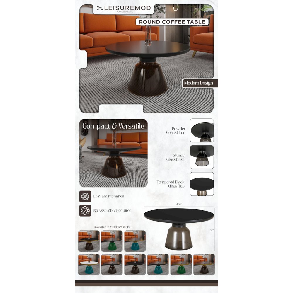 Tully Collection Glass Coffee Table Grey glass, Black Rim with Black GLass Top