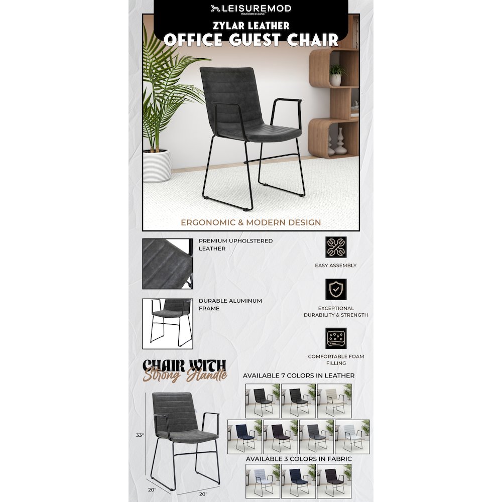 Zylar Series Office Guest Arm Chair in Charcoal Leather