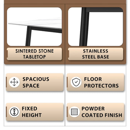 Zayle Series Modern Dining Table Black Base, With 71 White Sintered Stone Top