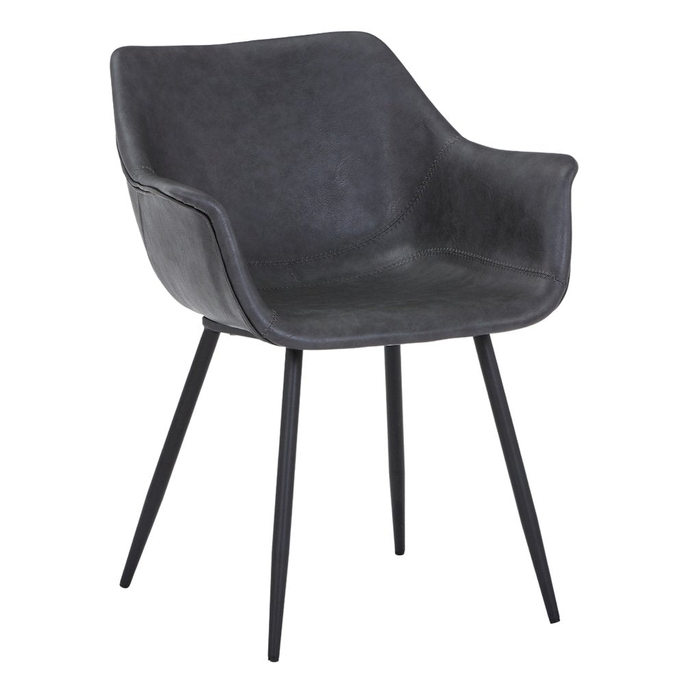 Markley Modern Leather Dining Arm Chair With Metal Legs