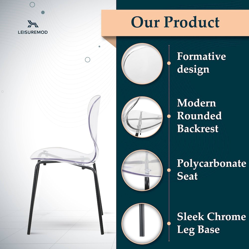 Modern Oyster Transparent Side Chair in Black Base
