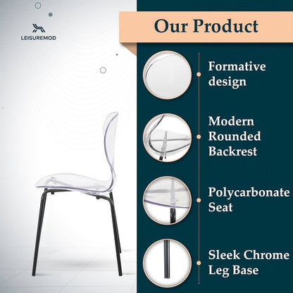 Modern Oyster Transparent Side Chair in Black Base