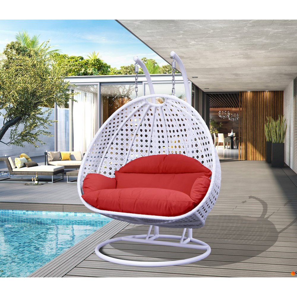White Wicker Hanging 2 person Egg Swing Chair