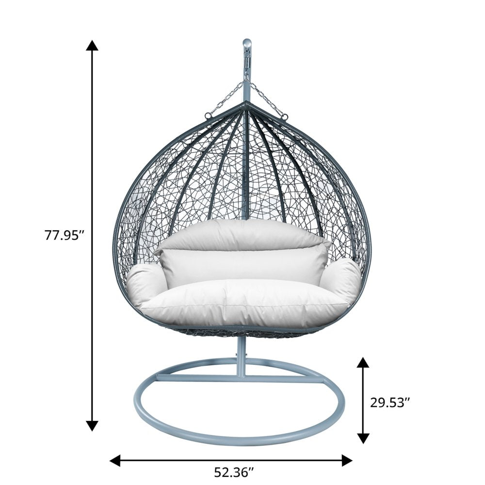 Recluse Collection Modern Outdoor Swing Chair Grey Frame with ES57 White Cushion