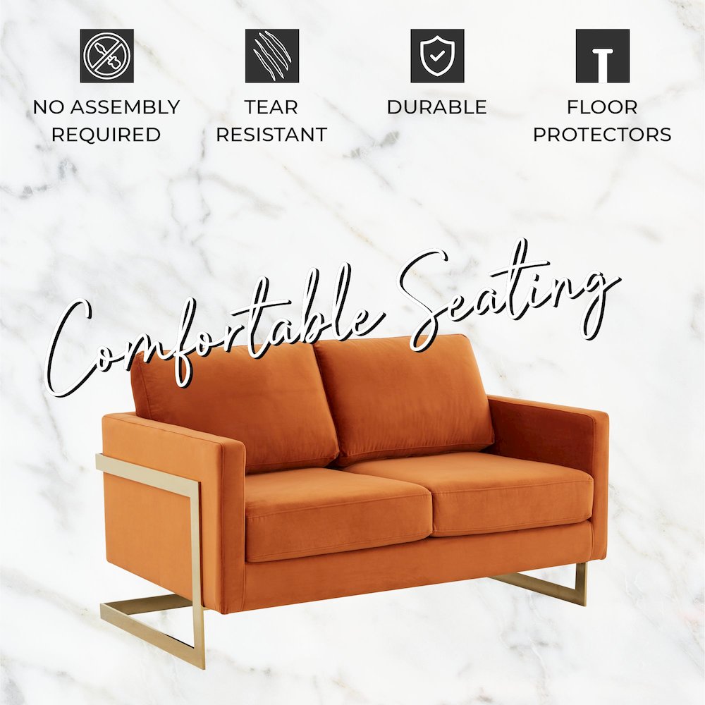 Lincoln Modern Mid-Century Upholstered Velvet Loveseat with Gold Frame