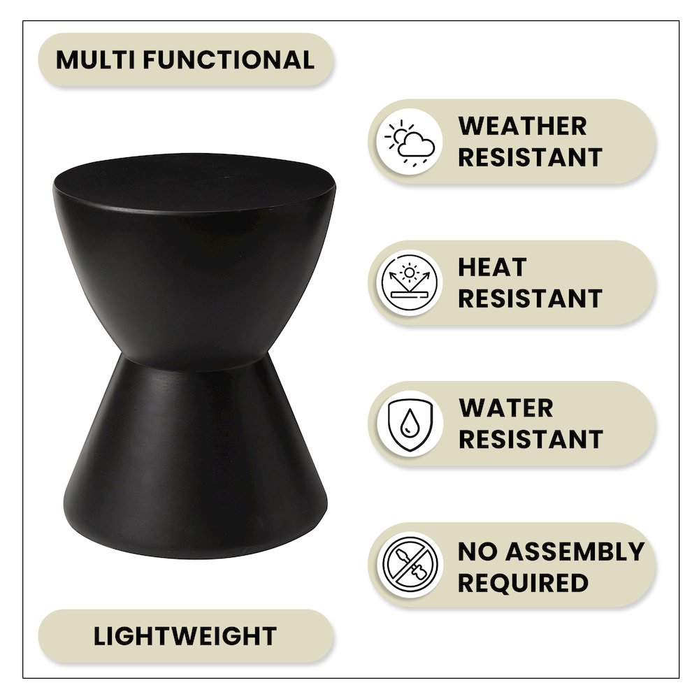 Loft Collection Fiberglass Outdoor Side Table in Black
