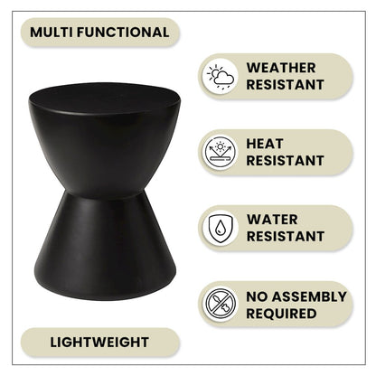 Loft Collection Fiberglass Outdoor Side Table in Black