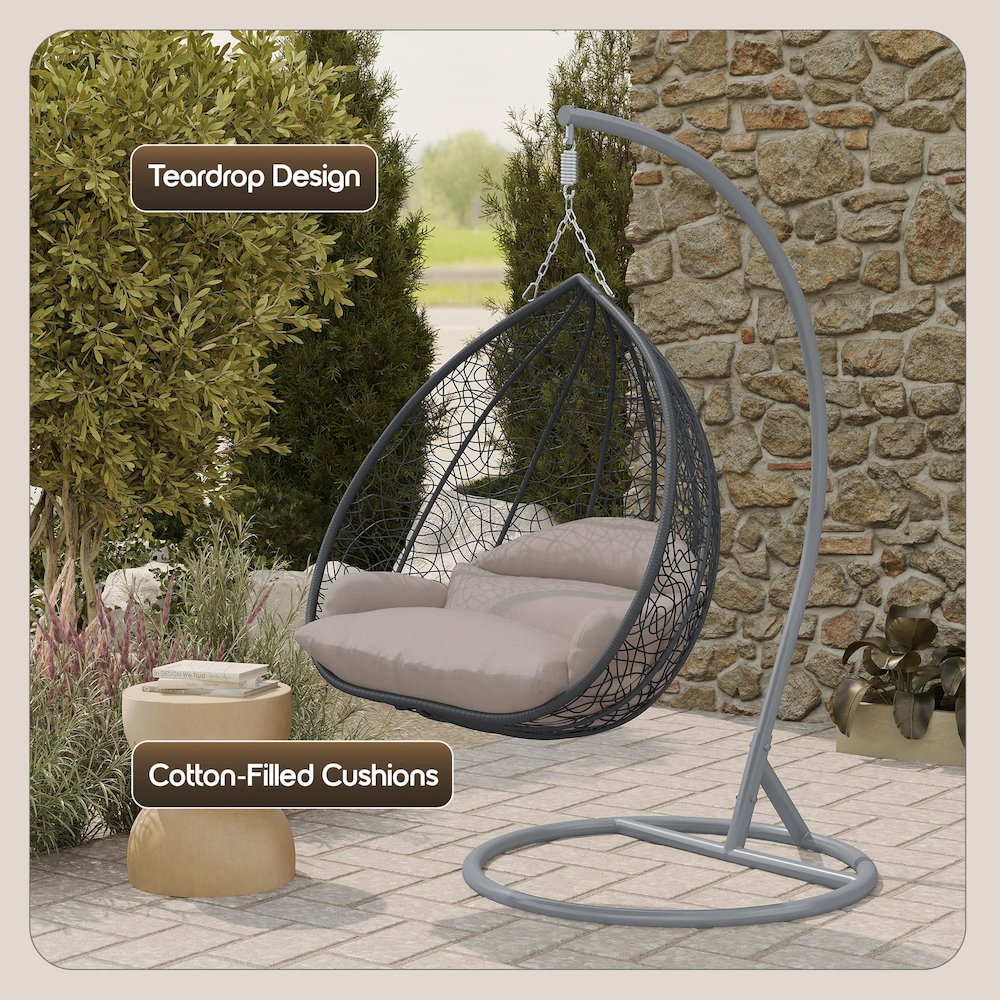 Recluse Collection Modern Outdoor Swing Chair Grey Frame with ES57 Beige Cushion