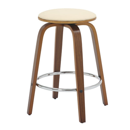Wooden Counter Stool Pelya Collection Modern Style Walnut color in Cream