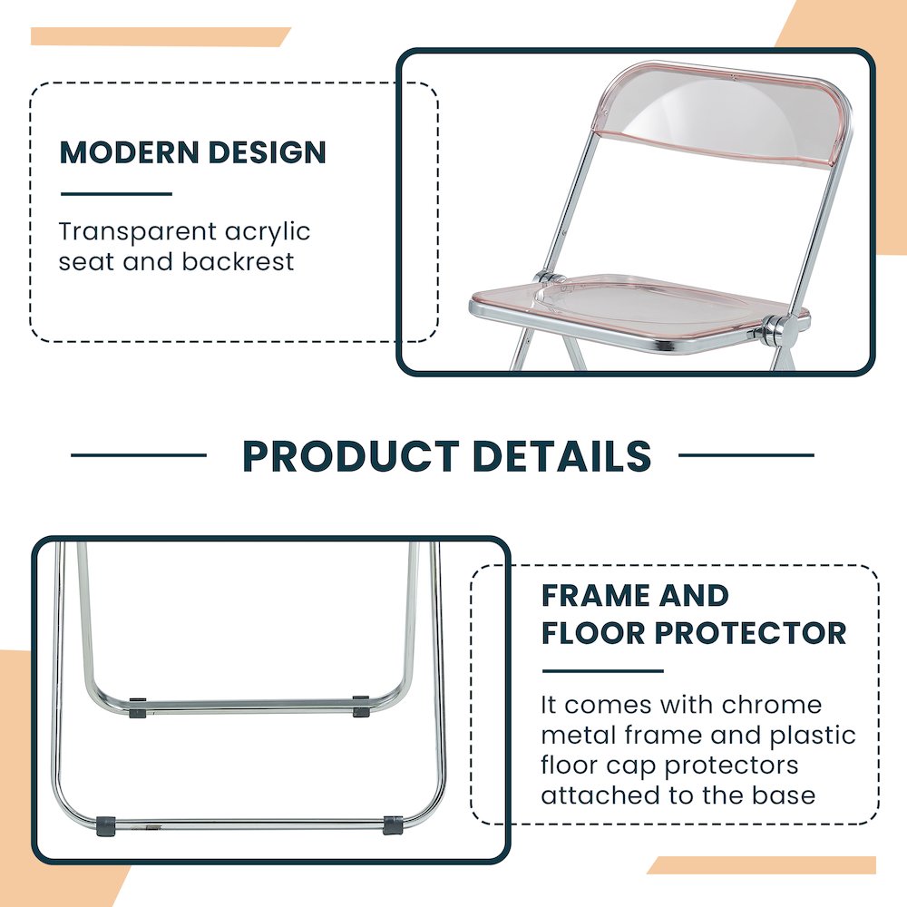 Lawrence Acrylic Folding Chair With Metal Frame, Set of 2