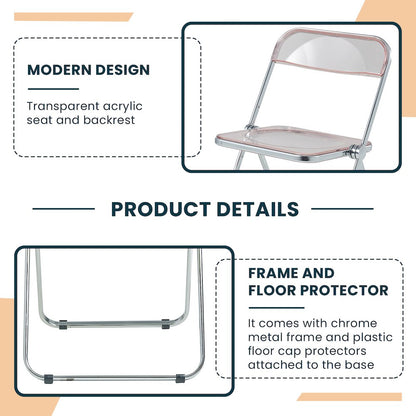 Lawrence Acrylic Folding Chair With Metal Frame, Set of 2