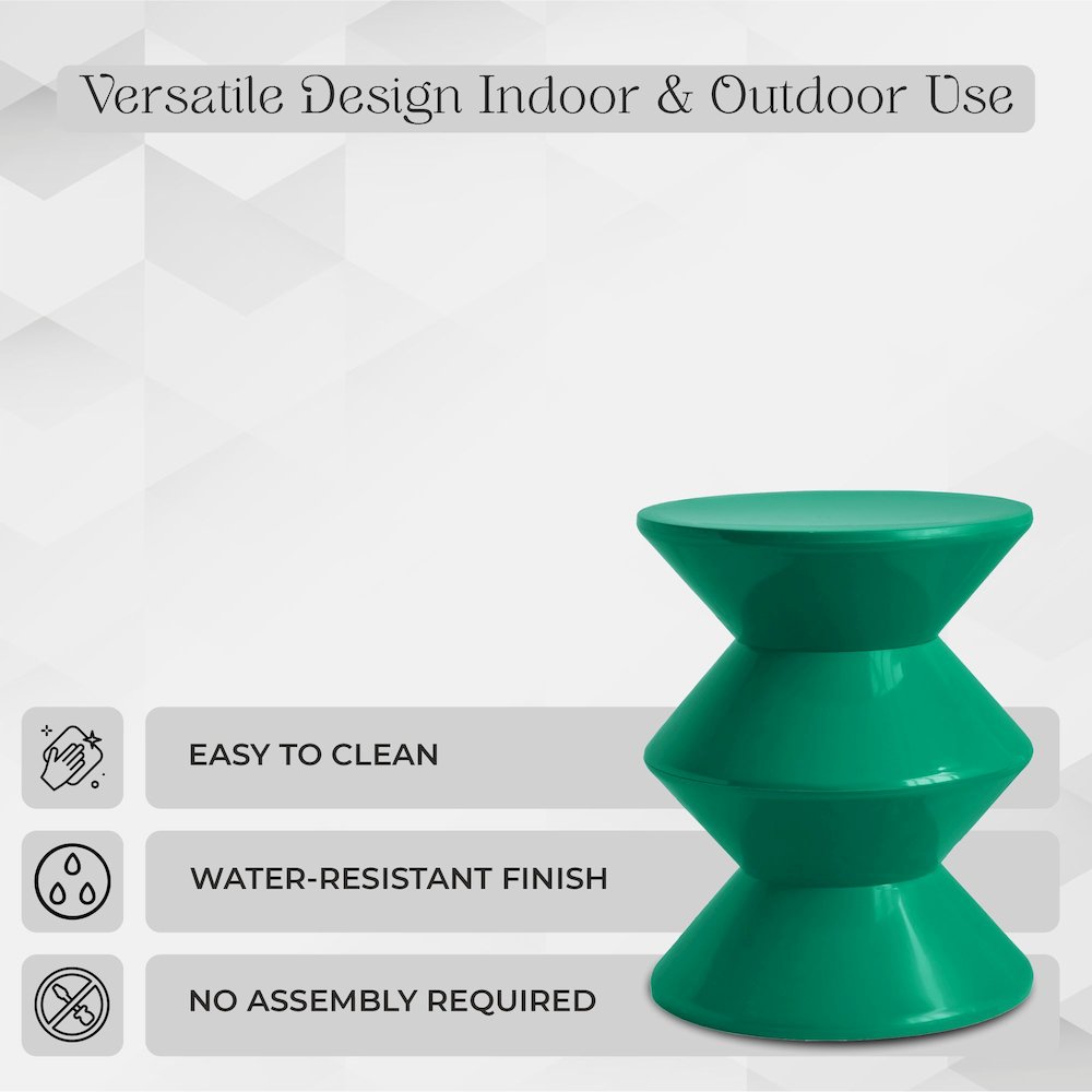 Aura Modern Plastic Side End Table, Indoor/Outdoor Use, Green