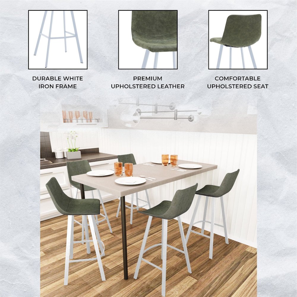 Elland - Bar stool - Olive Green- White Base Set of 2