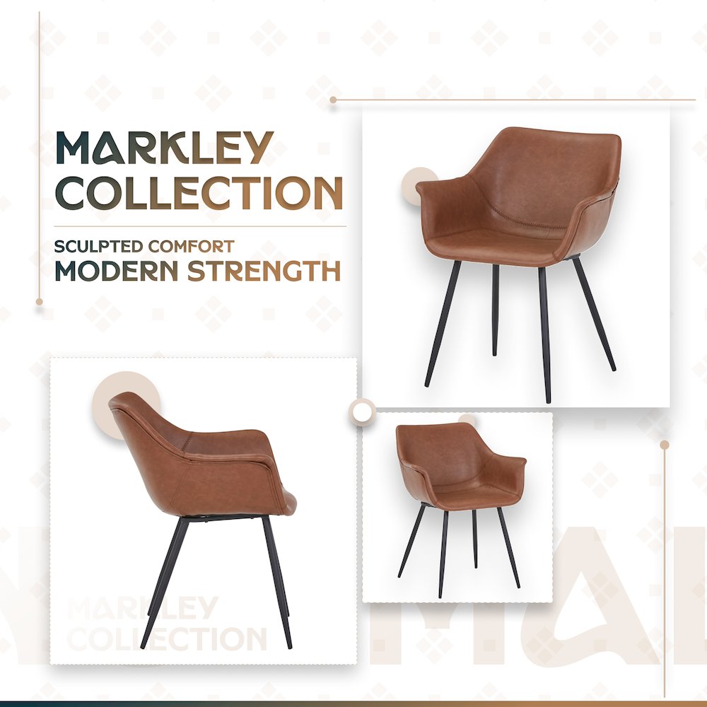 Markley Modern Leather Dining Arm Chair With Metal Legs