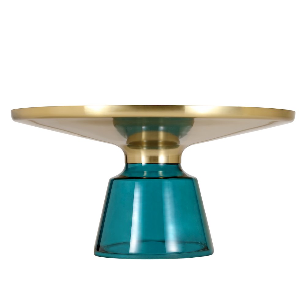 Tully Collection Glass Coffee Table Blue glass, Gold Rim with Black Glass top