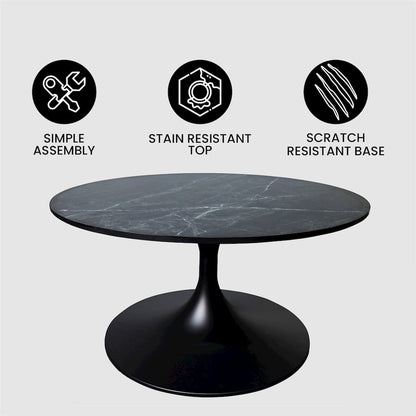 Verve Coffee Table Black base with 27" round Black Marble MDF top