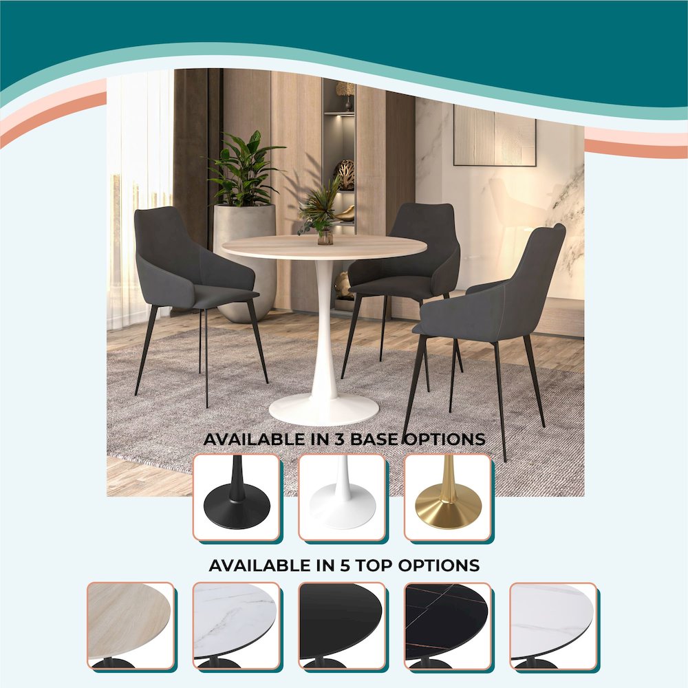 Bristol 31" round dining table White base with marbled MDF top