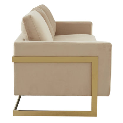 Lincoln Modern Mid-Century Upholstered Velvet Sofa with Gold Frame