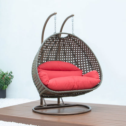 Beige Wicker Hanging 2 person Egg Swing Chair