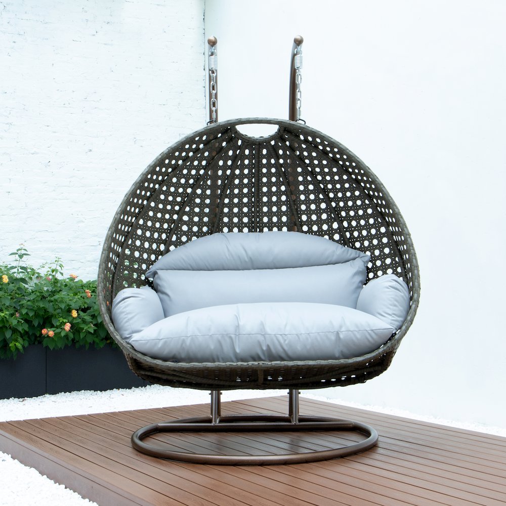 Beige Wicker Hanging 2 person Egg Swing Chair