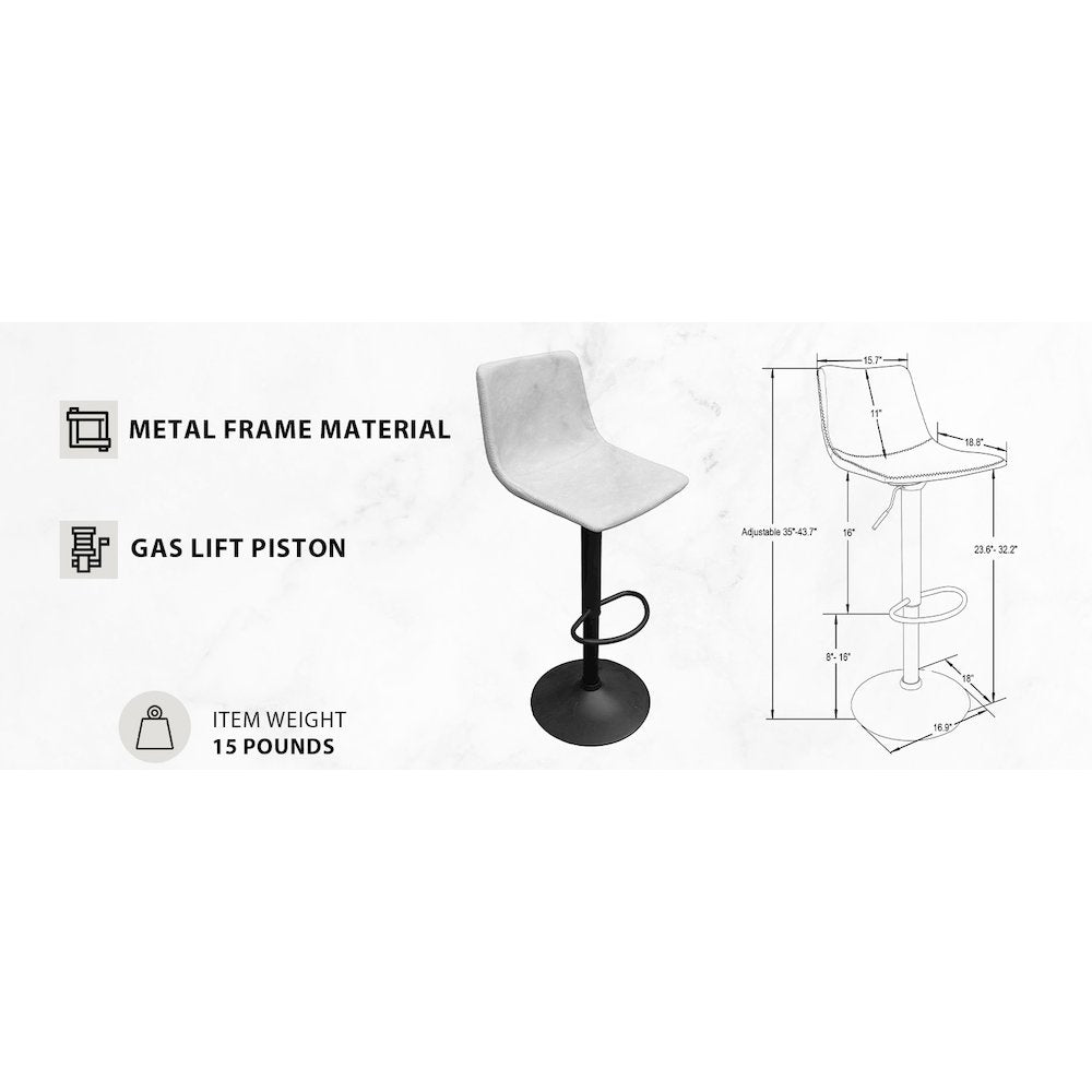 Tilbury Modern Adjustable Bar Stool in Light Grey