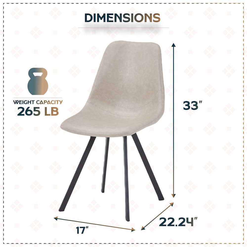Markley Modern Leather Dining Chair With Metal Legs, Light Grey
