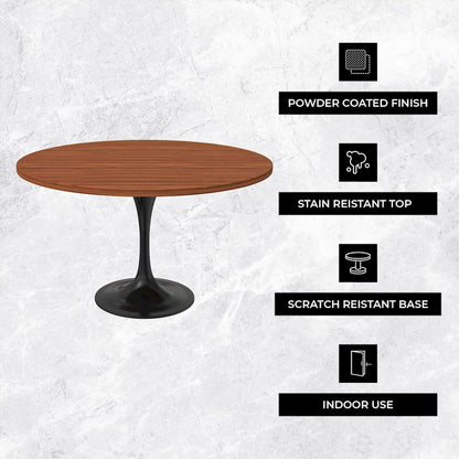 Verve Collection 48 Round Dining Table, Black Base with Cognac Brown MDF Top