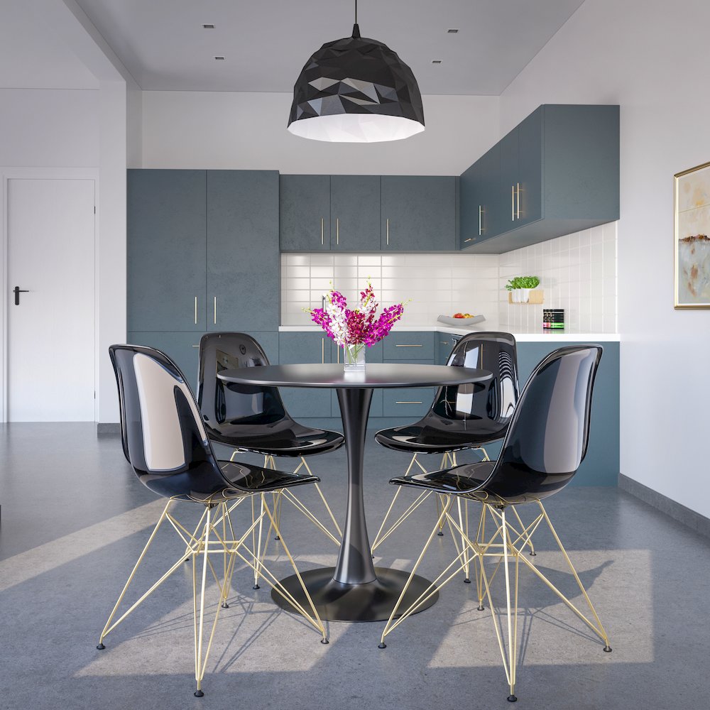 5-Piece Dining Set 35" Round Dining Table in Chrome - Transparent Black