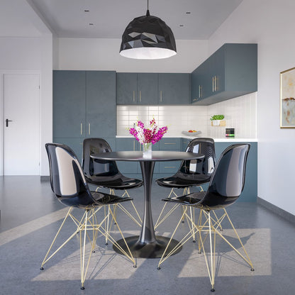 5-Piece Dining Set 35" Round Dining Table in Chrome - Transparent Black