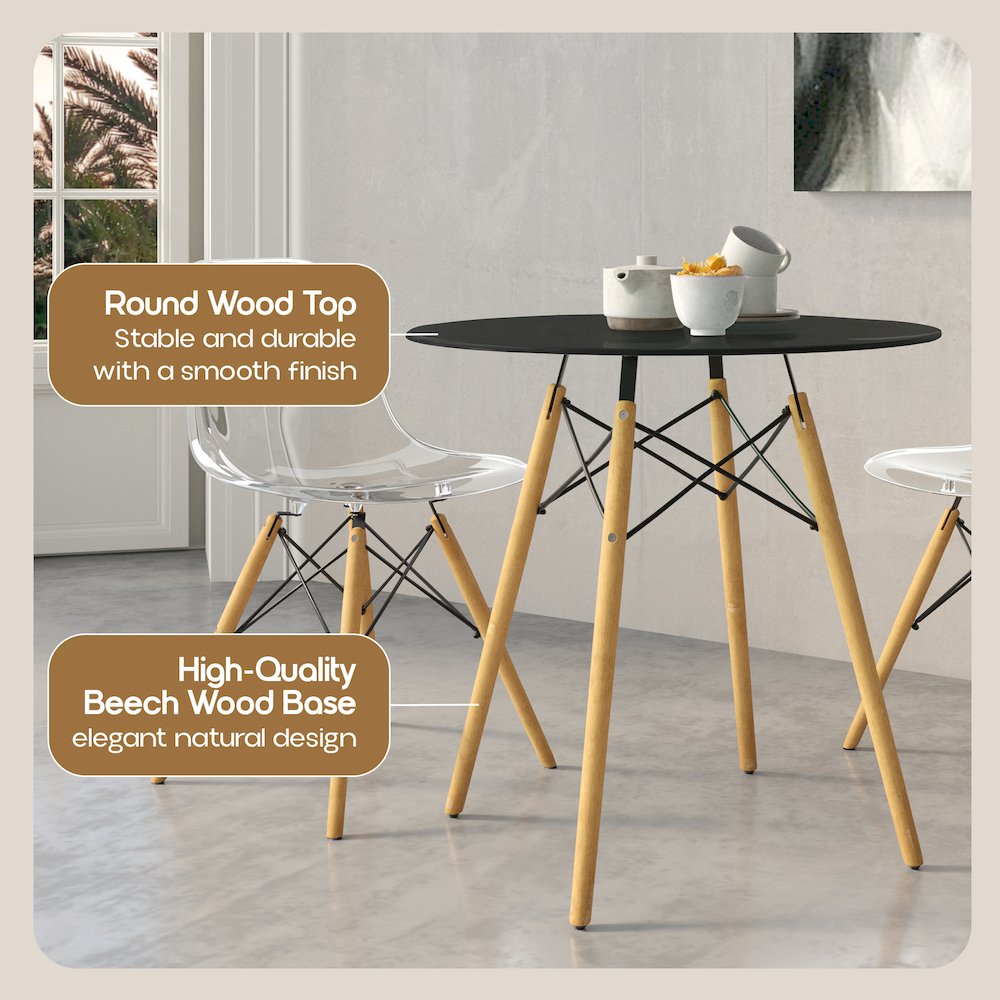 Dover Round Bistro Wood Top Dining Table W/ Natural Wood Eiffel Base