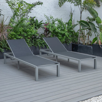Marlin Patio Chaise Lounge Chair With Grey Aluminum Frame, Set of 2 in Black