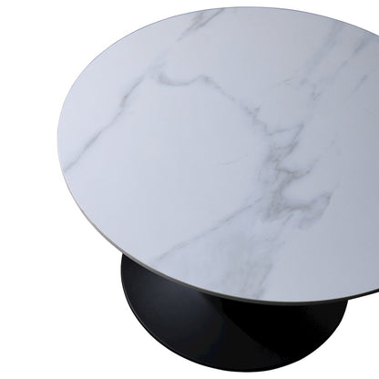 Verve Coffee Table Black base with 27" round White Sintered Stone top
