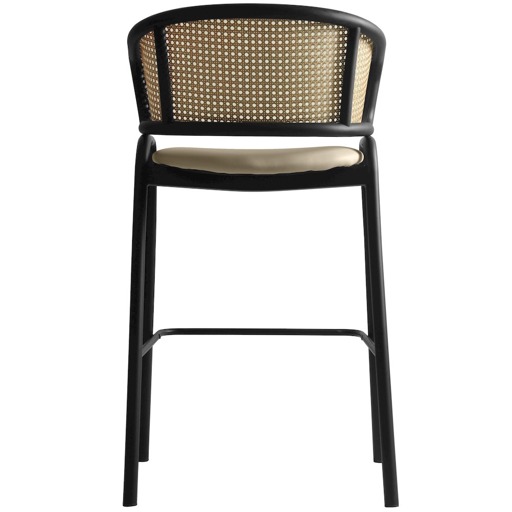 Ervilla Wicker Bar Stool with Fabric Seat and Black Steel Frame - Taupe