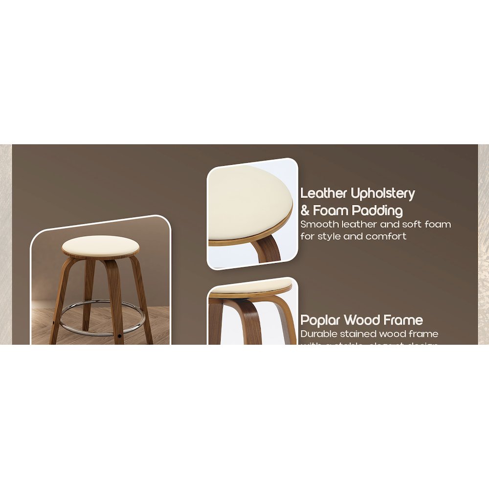 Wooden Counter Stool Pelya Collection Modern Style Walnut color in Cream