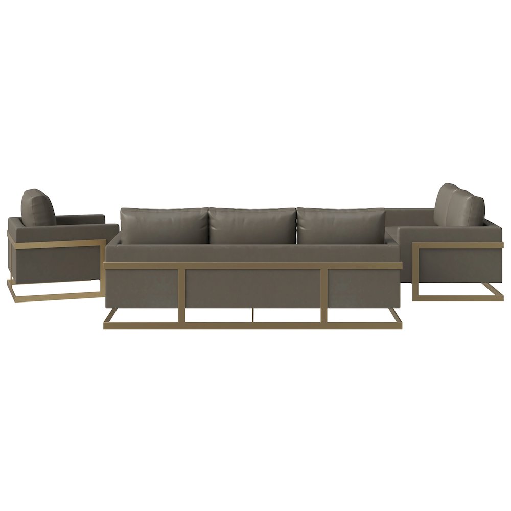 Lincoln 3-Piece Velvet Living Room Sofa Set With Gold Frame Grey