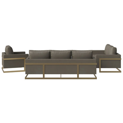 Lincoln 3-Piece Velvet Living Room Sofa Set With Gold Frame Grey