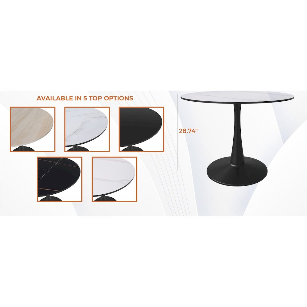 Bristol 40" round dining table Black base with White Sintered stone Top