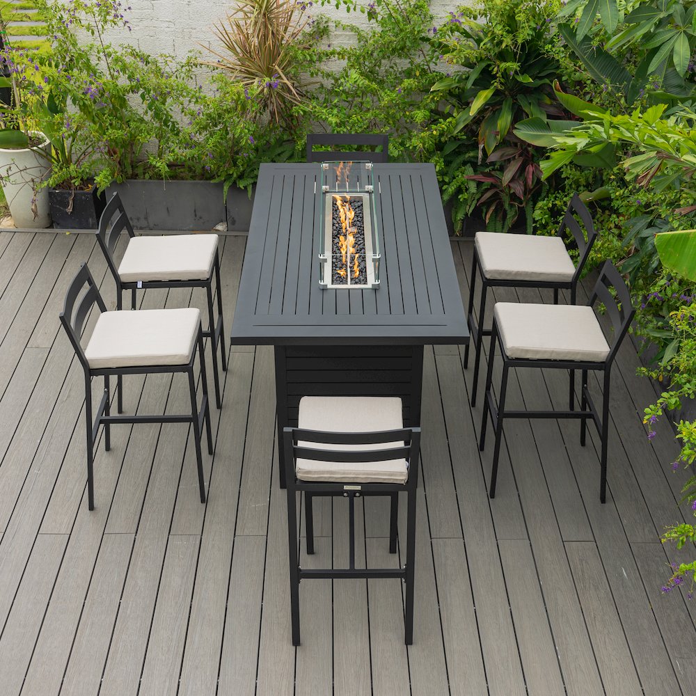 Chelsea Collection Aluminum Outdoor Dining Set in black with Beige Cushions