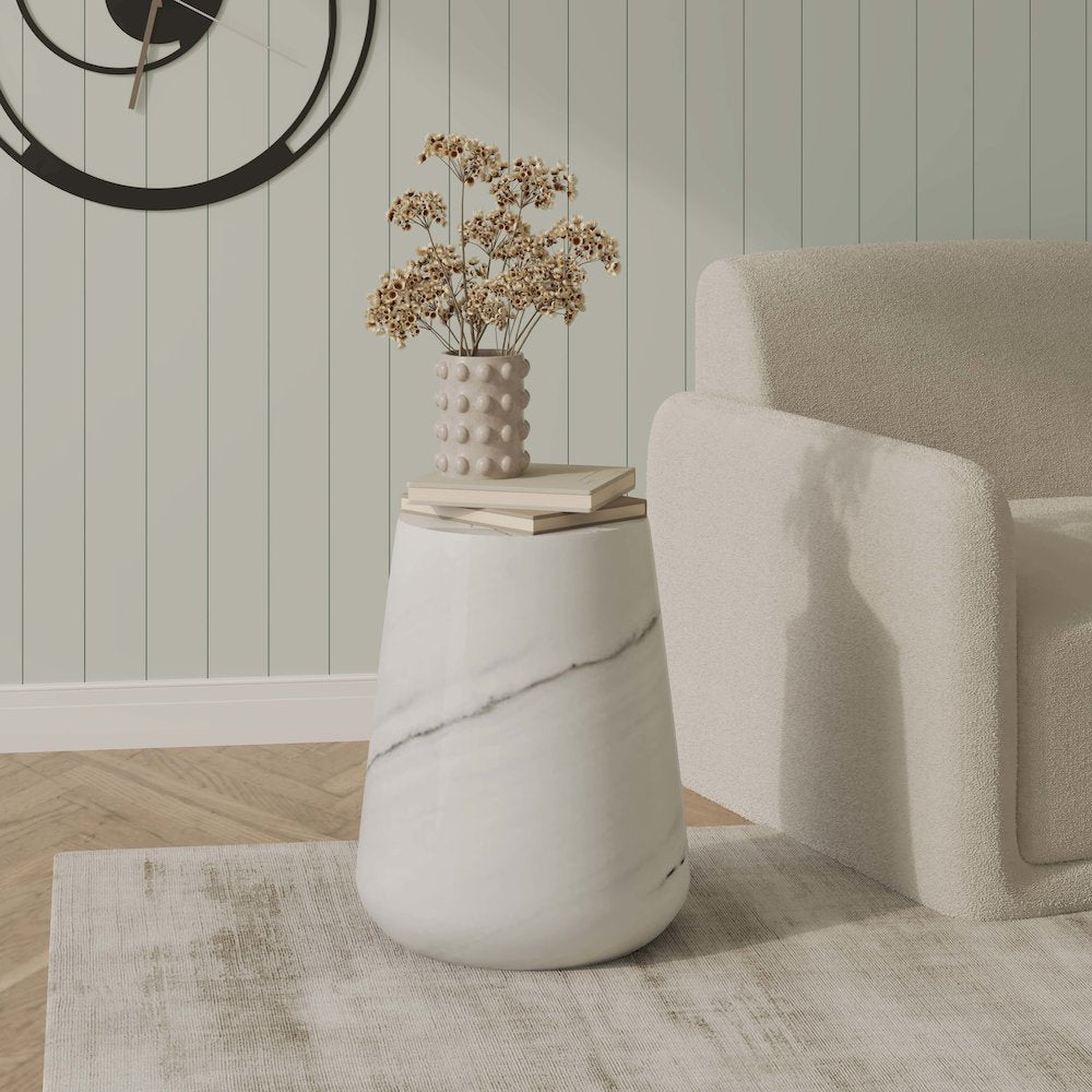 Modern Side End Table Glint Series In Marble White